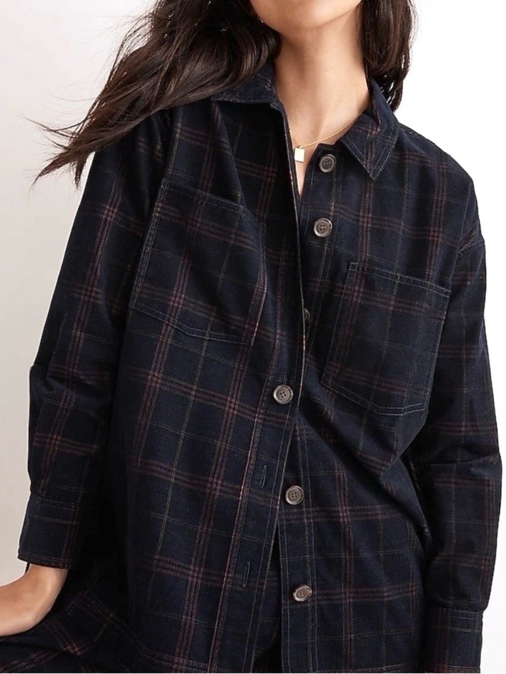 Madewell Corduroy Kentwood Oversized Shirt Jacket Navy Blue Plaid Preppy Size 2X